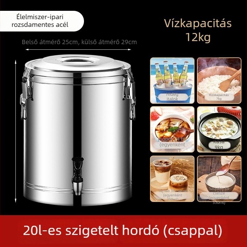 Élelmiszer-minőségű rozsdamentes acélból készült hőszigetelt tartály, nagy kapacitású, pultokra és menzákra, rizs- és szója tejhez