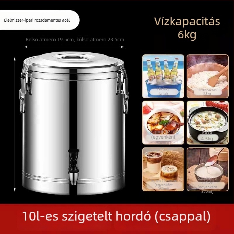 Élelmiszer-minőségű rozsdamentes acélból készült hőszigetelt tartály, nagy kapacitású, pultokra és menzákra, rizs- és szója tejhez