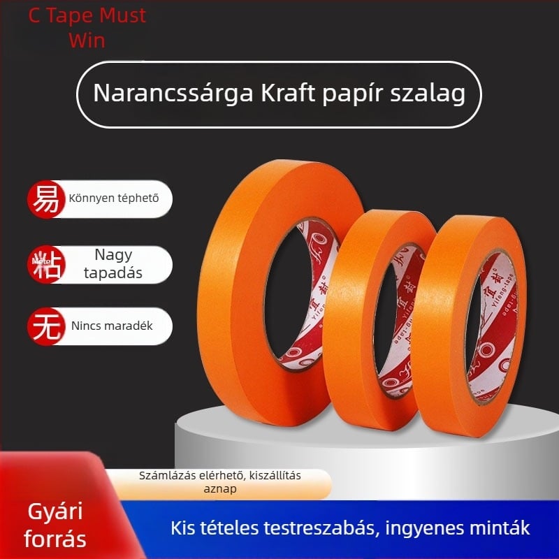 Narancssárga washi maszkolószalag, magas tapadással, epoxipadló jelöléséhez és függönyfal ragasztásához, 50 m tekercs