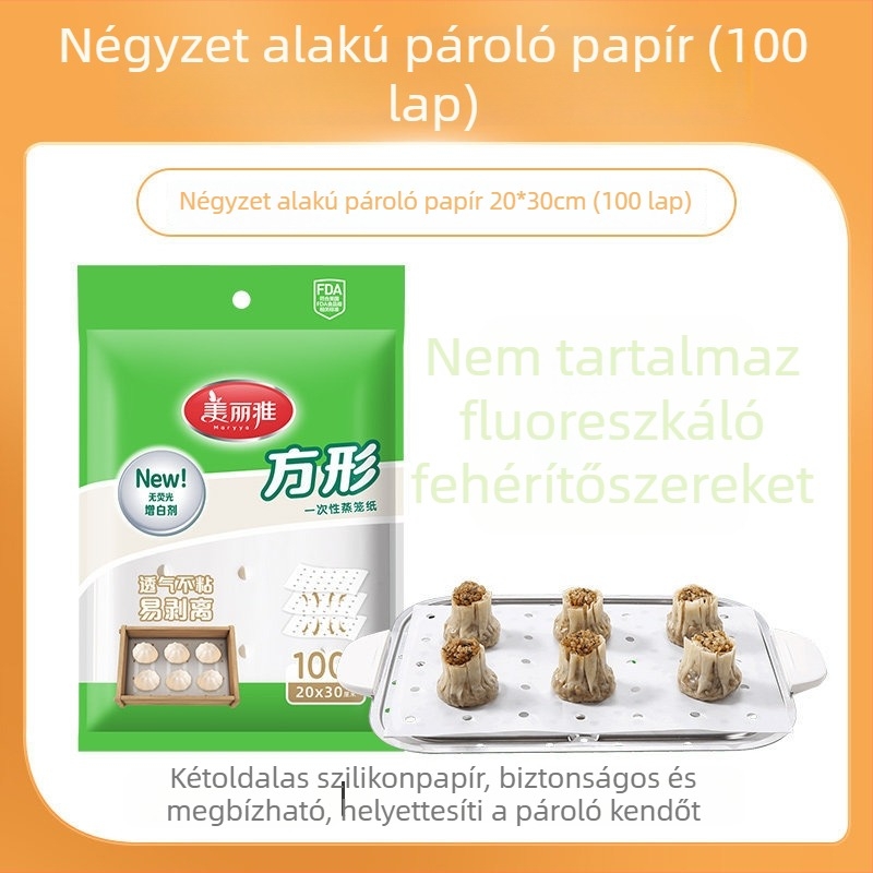 Háztartási gőzölőpapír, négyszögletes, élelmiszer-minőségű egyszer használatos liner szilikonolaj bevonattal, zsemlékhez és párolt kenyérhez