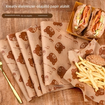 Medvés stílusú zsírtűrő papíralátét grillhez és sült ételekhez, tányér alátét, természetes szín, szendvics- és burgercsomagolópapír