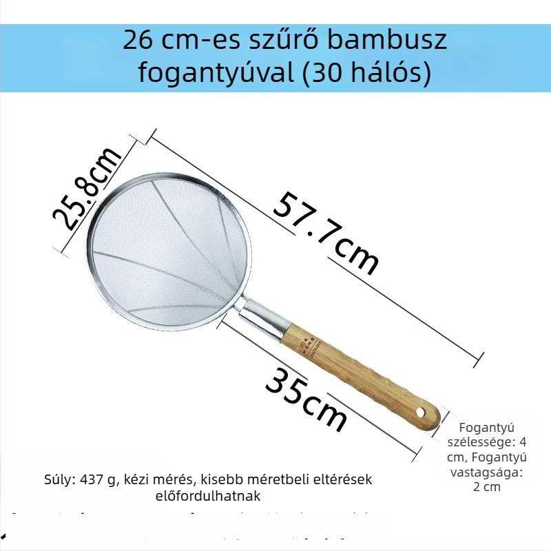 Nagy rozsdamentes acél konyhai szita finom hálóval