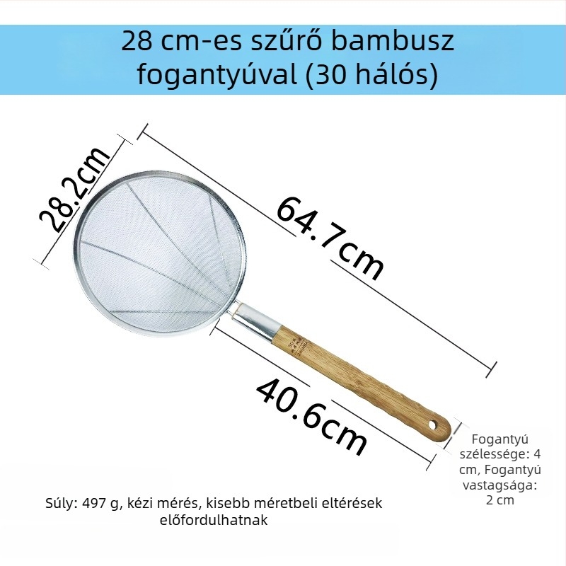 Nagy rozsdamentes acél konyhai szita finom hálóval