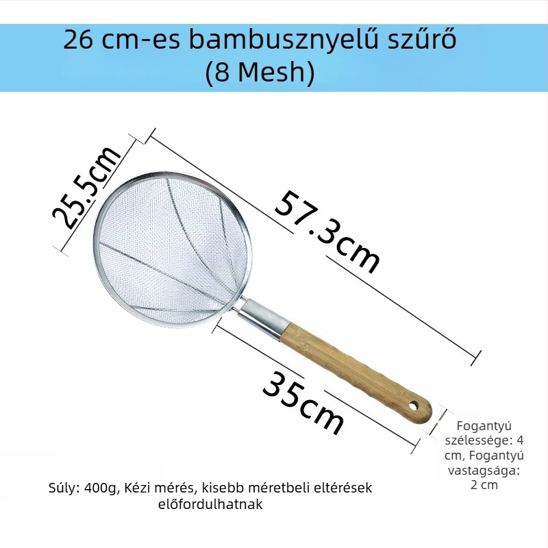 Nagy rozsdamentes acél konyhai szita finom hálóval