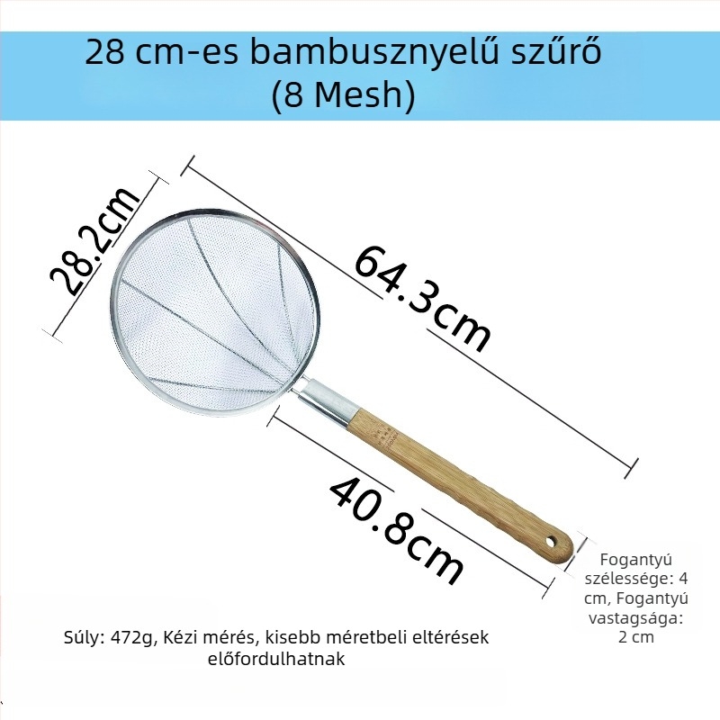Nagy rozsdamentes acél konyhai szita finom hálóval