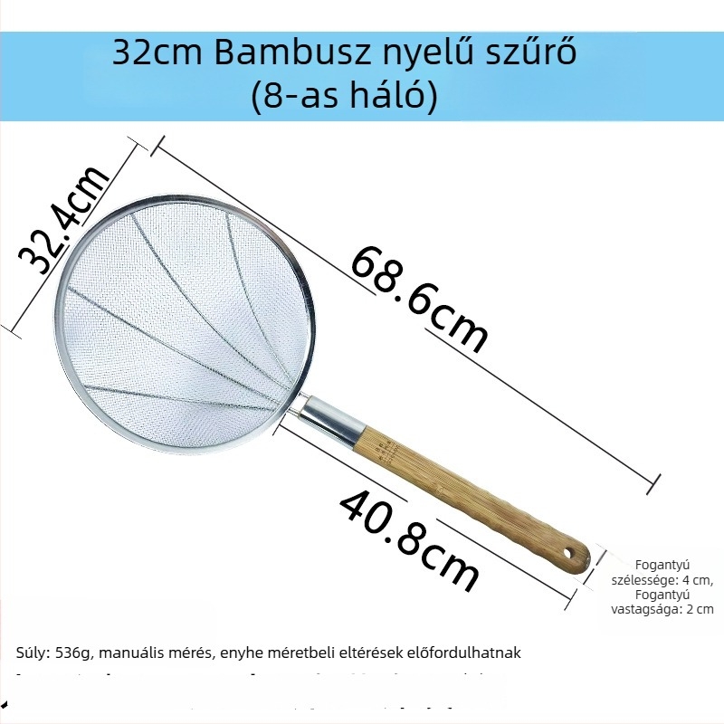 Nagy rozsdamentes acél konyhai szita finom hálóval