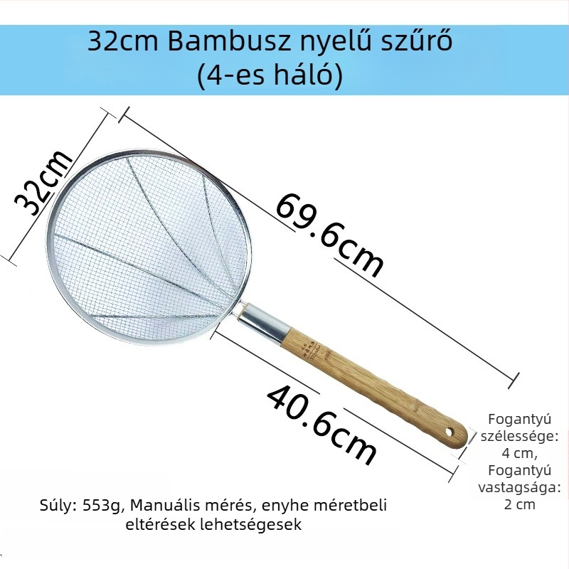 Nagy rozsdamentes acél konyhai szita finom hálóval