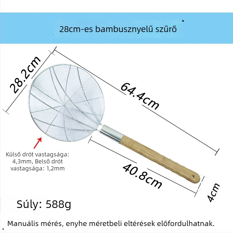 Nagy rozsdamentes acél konyhai szita finom hálóval