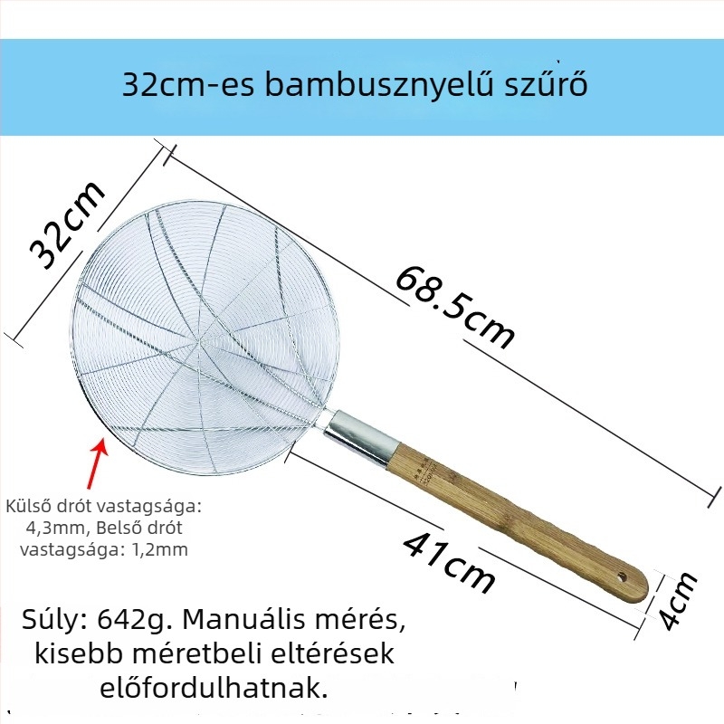 Nagy rozsdamentes acél konyhai szita finom hálóval