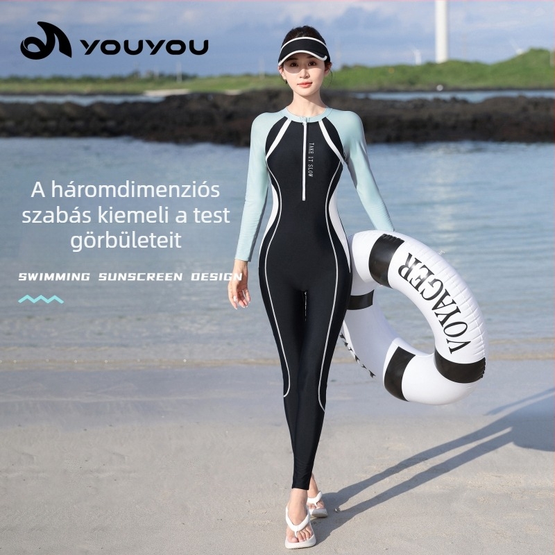 Női egyrészes fürdőruha hosszú ujjú és hosszú lábszárakkal, UV-védelem, gyorsan száradó, konzervatív fazon, forró forrásokhoz, snorkelzéshez és szörfözéshez