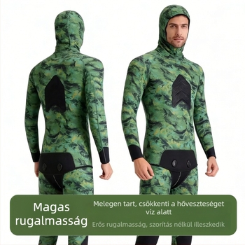 Kapucnis camouflage mintázatú, kétrészes búvárruha