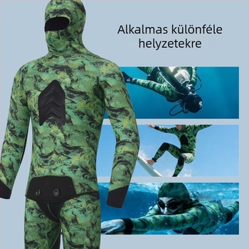 Kapucnis camouflage mintázatú, kétrészes búvárruha