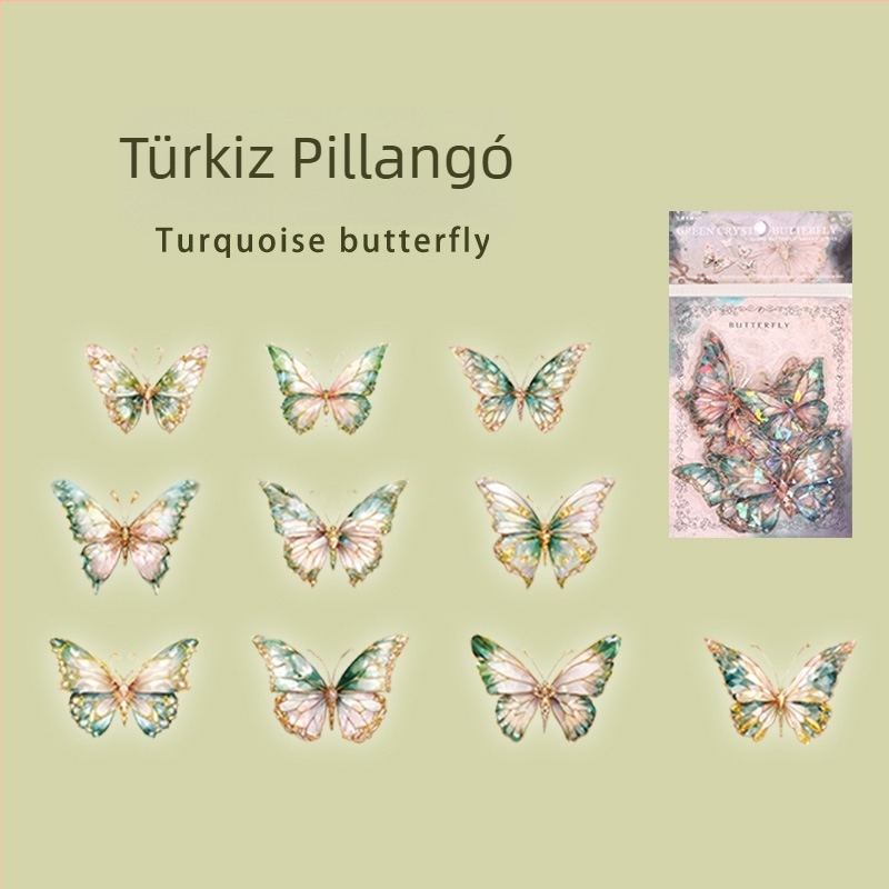 PET matricák – Youjing Pillangóvölgy sorozat – 3D lézeres aranyhéjú pillangó matricák naptárhoz (Guka)