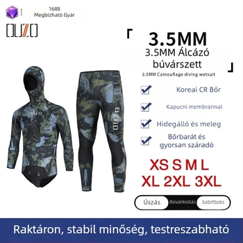 3,5 mm-es split búvárruha kapucnival, CR könnyű bőrfelület, vastagabb hőszigetelés, kamuflázs szörfözéshez
