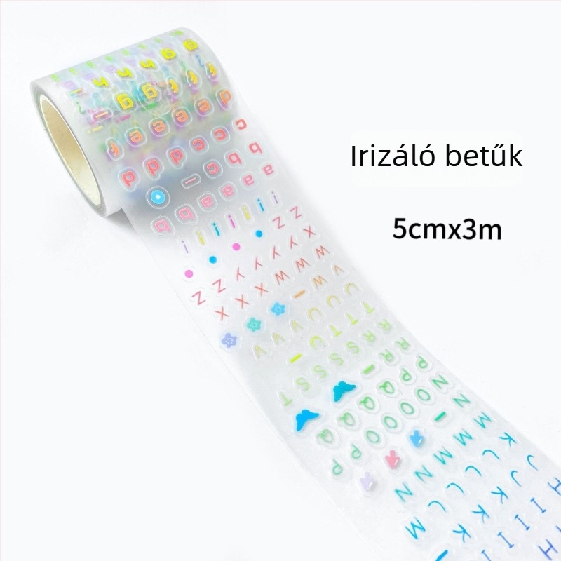 Átlátszó, irizáló tervezőszalag kivágott DIY díszítő matricákkal