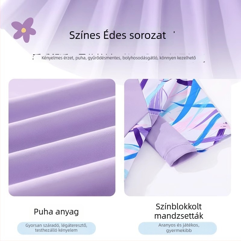 Youyou lányoknak készült egyrészes fürdőruha szoknyás fazonban, gyorsan száradó és UV-védelmet nyújt