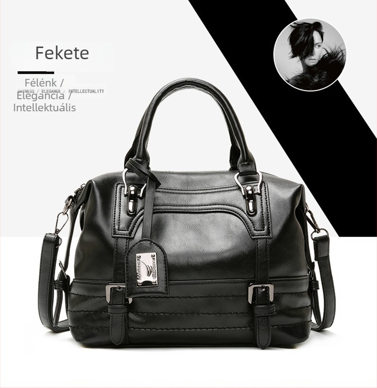 Retro olajozott bőr Boston táska nőknek, kézben, vállon vagy crossbodyként hordozható, nagy kapacitású, modern európai–amerikai stílus.
