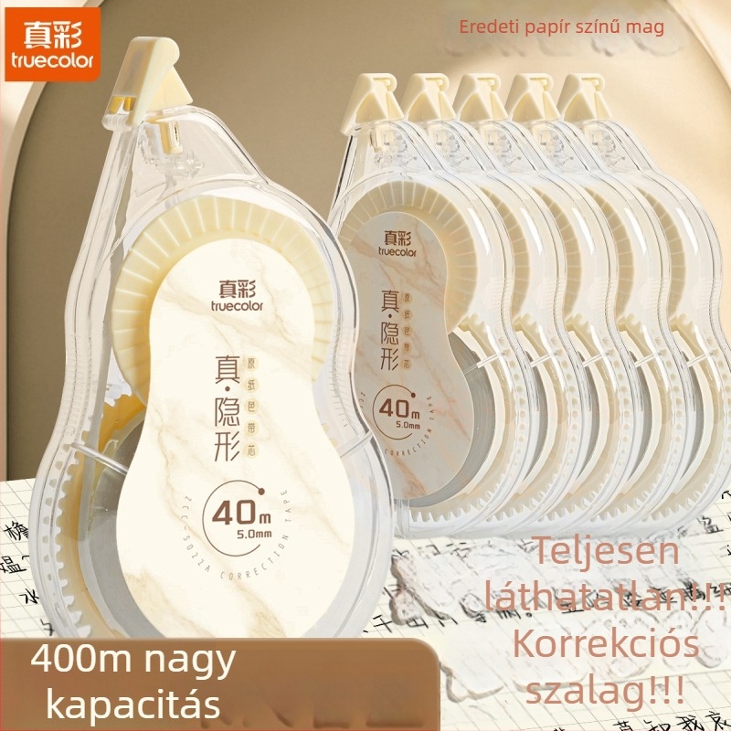 True Color láthatatlan korrigáló szalag, nagy kapacitású, eredeti papír színű, általános és középiskolások számára