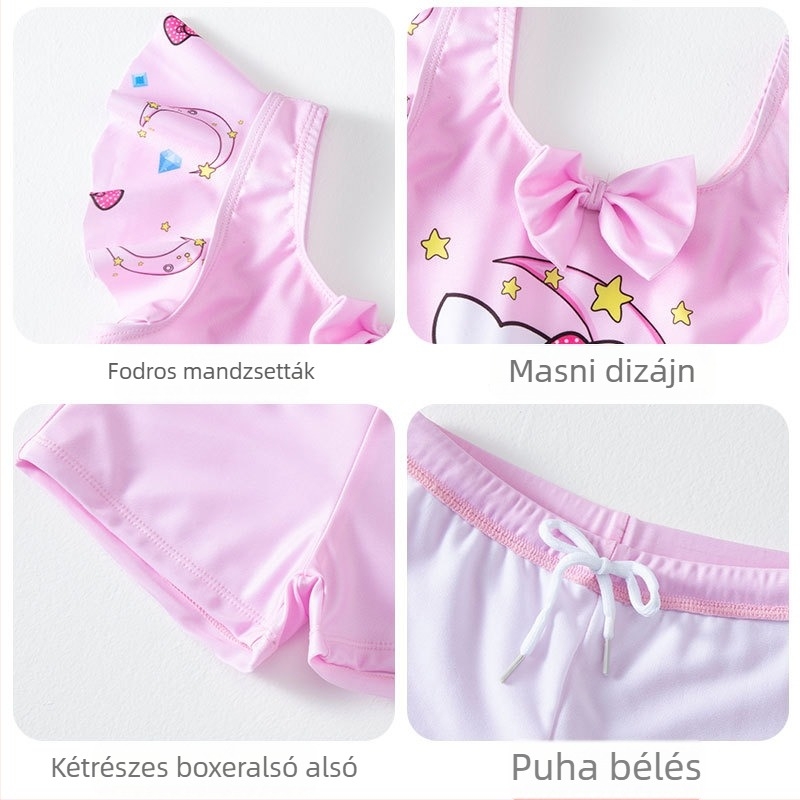 Gyerekeknek készült gyorsan száradó kétrészes fürdőruha, hercegnő-stílusú, aranyos dizájn