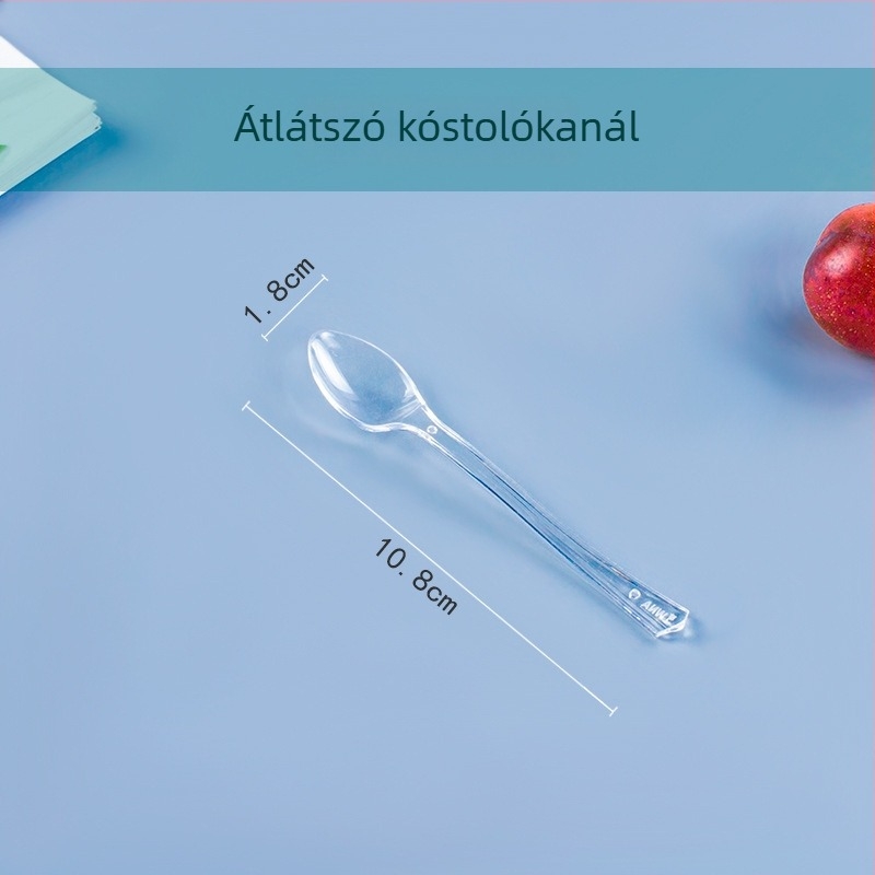 Megvastagított egyszer használatos evőeszközök: kés, villa és kanál, kemény műanyagból, nyugati stílusú evőeszközök hosszú nyéllel, egyedi csomagolásban