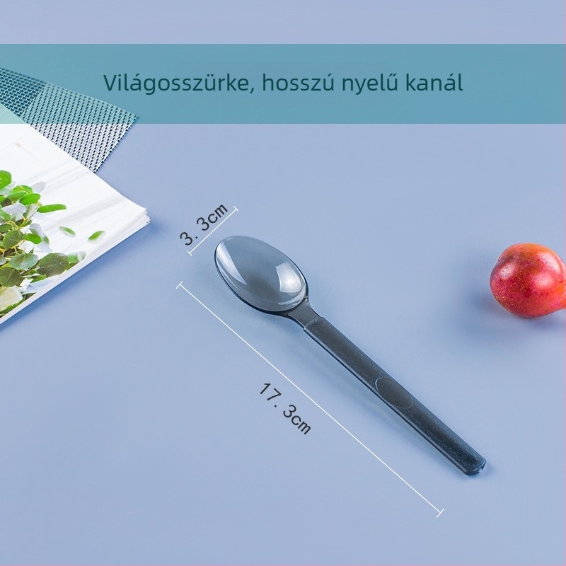 Megvastagított egyszer használatos evőeszközök: kés, villa és kanál, kemény műanyagból, nyugati stílusú evőeszközök hosszú nyéllel, egyedi csomagolásban