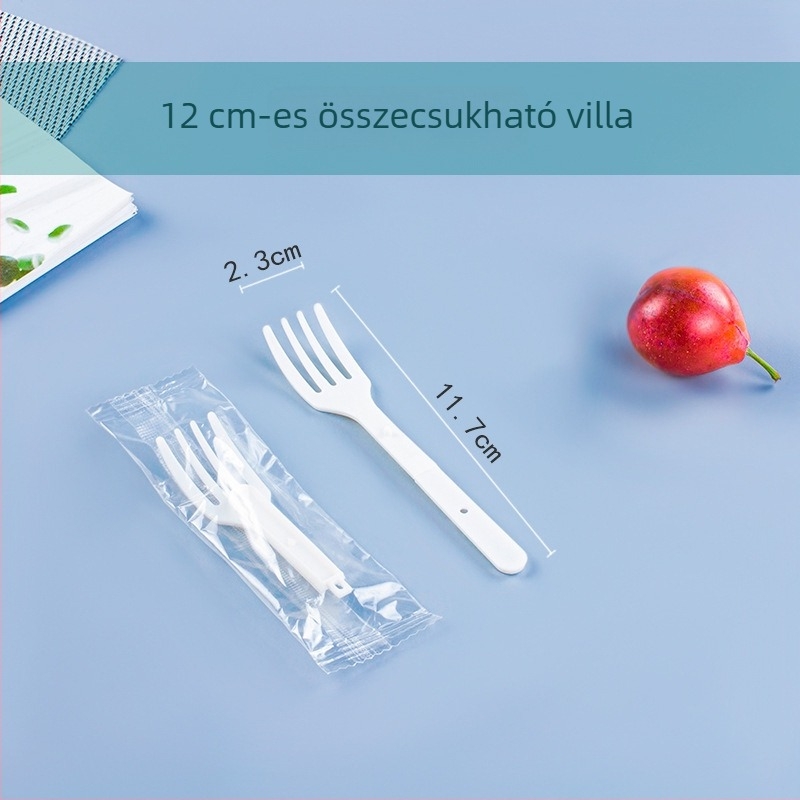 Megvastagított egyszer használatos evőeszközök: kés, villa és kanál, kemény műanyagból, nyugati stílusú evőeszközök hosszú nyéllel, egyedi csomagolásban