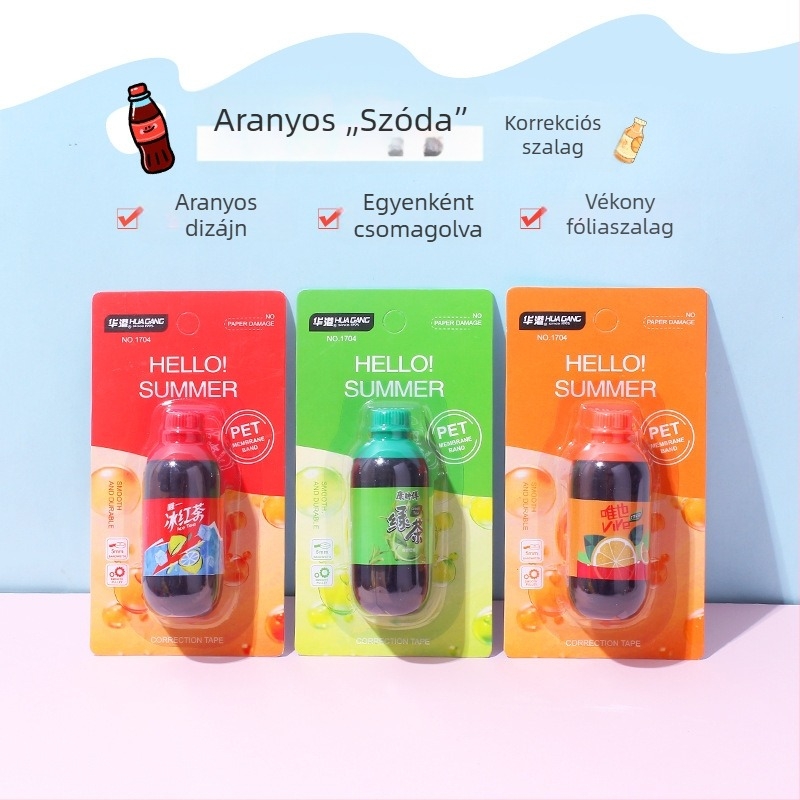Kóla üveg formájú helyesítőszalag általános iskolások számára, kompakt, kreatív helyesítőszalag