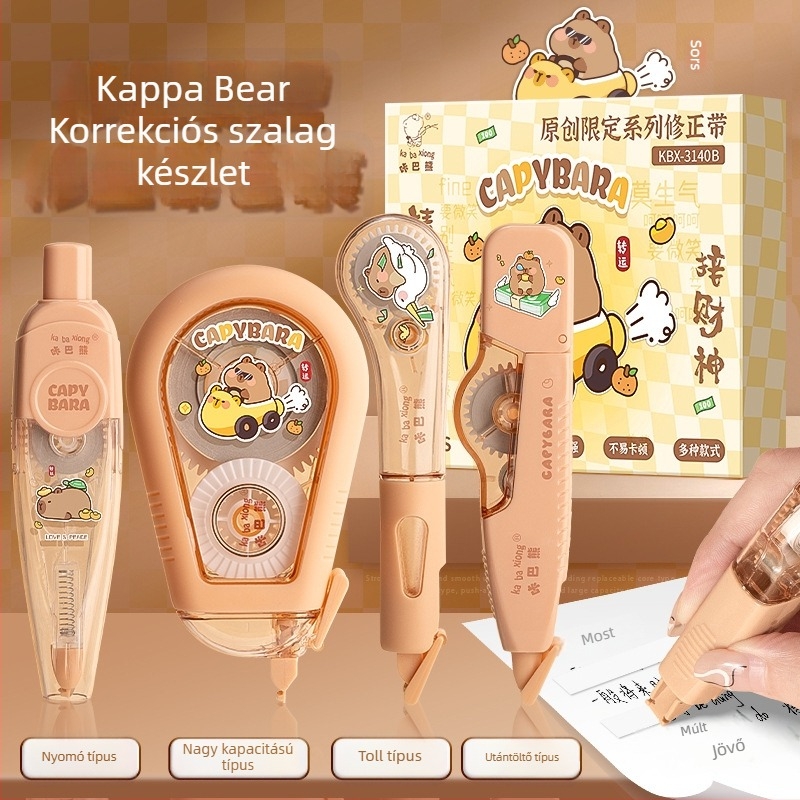 Kaba Bear korrigáló szalag készlet diákoknak – nagy kapacitás, elegáns megjelenés, zökkenőmentes működés, nem akad el, kapibara kiadás