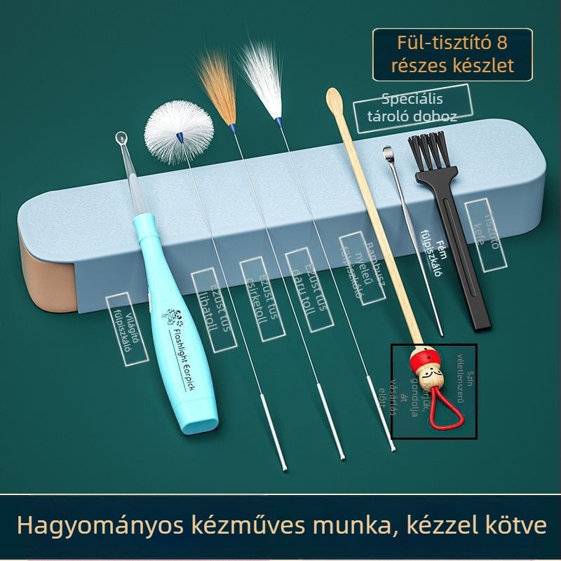 Professzionális fülkanál készlet a fülcsatorna tisztításához és masszírozáshoz, bambusz, világos zöld