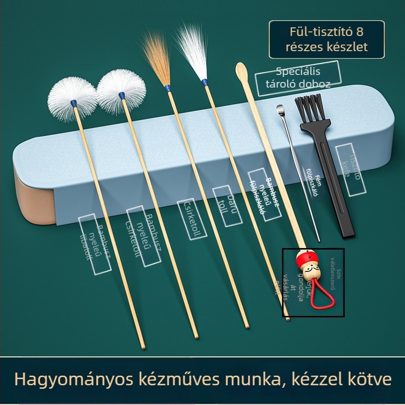 Professzionális fülkanál készlet a fülcsatorna tisztításához és masszírozáshoz, bambusz, világos zöld