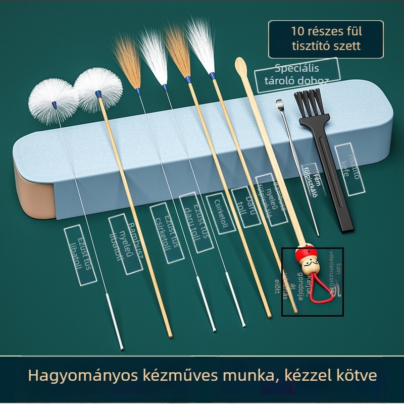 Professzionális fülkanál készlet a fülcsatorna tisztításához és masszírozáshoz, bambusz, világos zöld