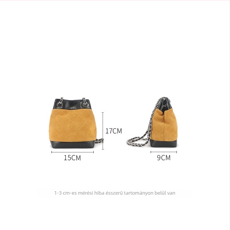 Női crossbody táska bucket stílusú nubuk bőrből, kicsi, vintage vonal, láncos pánttal