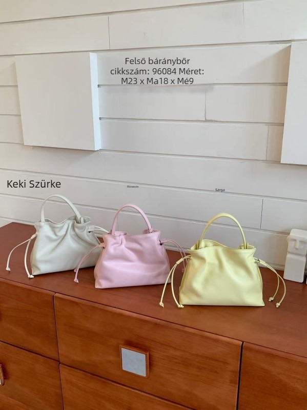 Magas minőségű báránybőr kézitáska, dumpling formájú, húzószínű vödörtáska, valódi bőr, felhő mintás crossbody táska