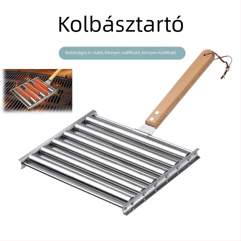 Leválasztható rozsdamentes acél görgős grillrács kolbászokhoz, kültéri BBQ-hoz, hordozható háztartási eszköz