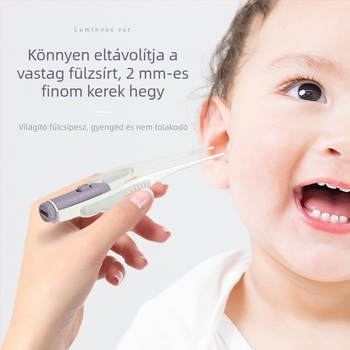 Szilikon fültisztító kanál világítással, puha végű, babáknak és gyerekeknek, biztonságos csipesz vizuális segéddel