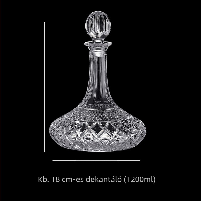 Kristályüveg boros decanter fedővel, gyémánt-stílusú, 1000 ml kapacitás