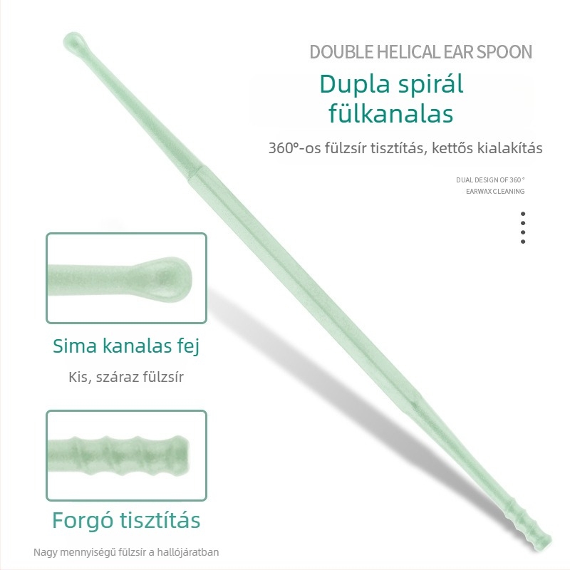 Hordozható fülpiszkáló kettős fejű spirál fejjel a fülzsír eltávolításához