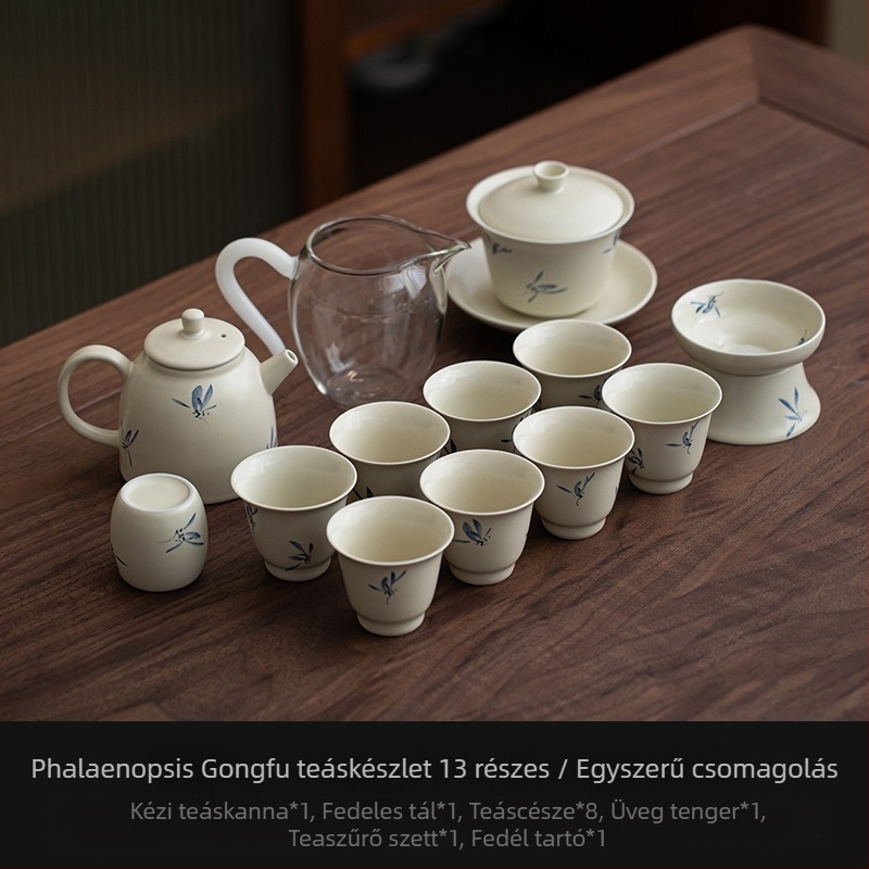 Porcelán Gongfu teáskészlet teáskannával és csészékkel, minimalista modern dizájn, prémium ajándékdoboz