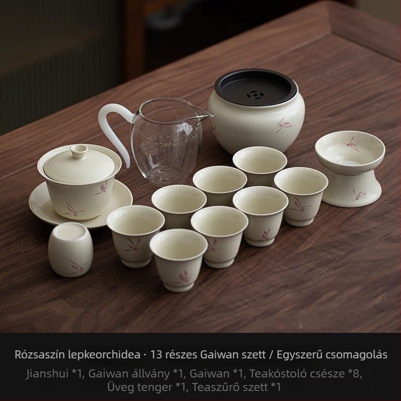 Porcelán Gongfu teáskészlet teáskannával és csészékkel, minimalista modern dizájn, prémium ajándékdoboz