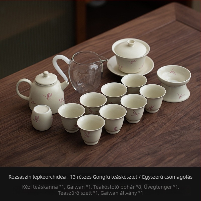 Porcelán Gongfu teáskészlet teáskannával és csészékkel, minimalista modern dizájn, prémium ajándékdoboz