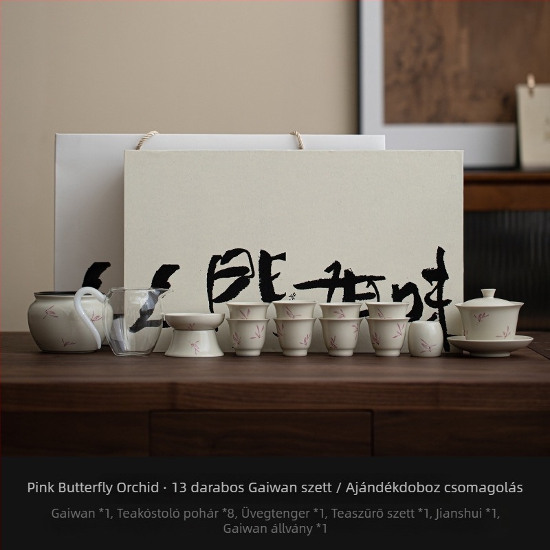 Porcelán Gongfu teáskészlet teáskannával és csészékkel, minimalista modern dizájn, prémium ajándékdoboz