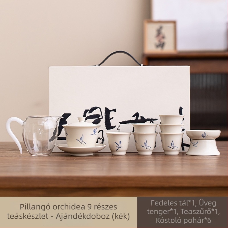 Porcelán Gongfu teáskészlet teáskannával és csészékkel, minimalista modern dizájn, prémium ajándékdoboz