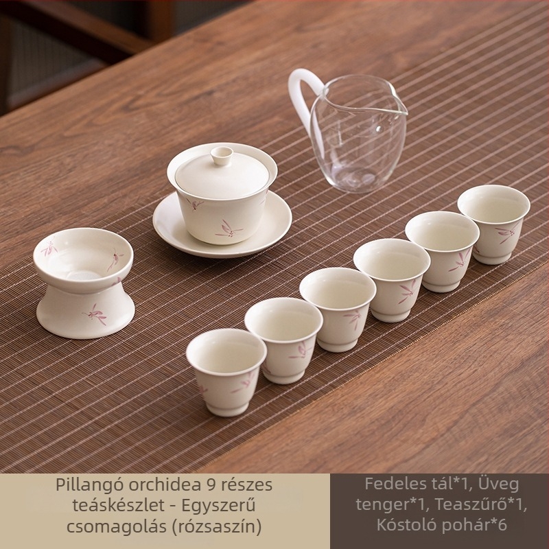 Porcelán Gongfu teáskészlet teáskannával és csészékkel, minimalista modern dizájn, prémium ajándékdoboz