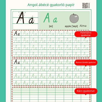 Dőlt betűs angol betűk gyakorlólap gyerekeknek — 26 betű, írási másolás és átírás