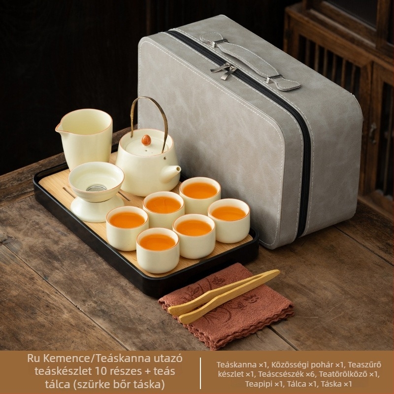 Ru Kiln Gongfu teáskészlet porcelánból – teáskanna, fedeles tál, teáscsészék, ajándékdíszdoboz, logó testreszabás, melamín teátálca