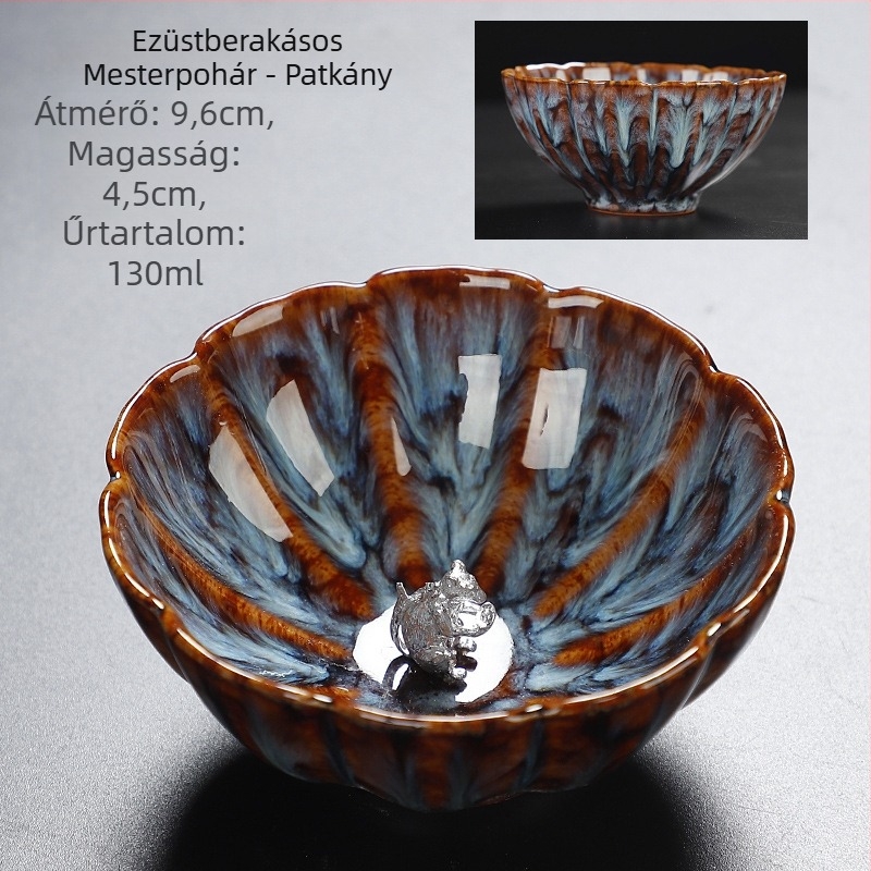 Ezüstbevonat Jian Zhan teáscsésze Tianmu mázzal, nyúl szőr glazúra, egyedi Gongfu teáscsésze, tizenkettő kínai állatöv jel
