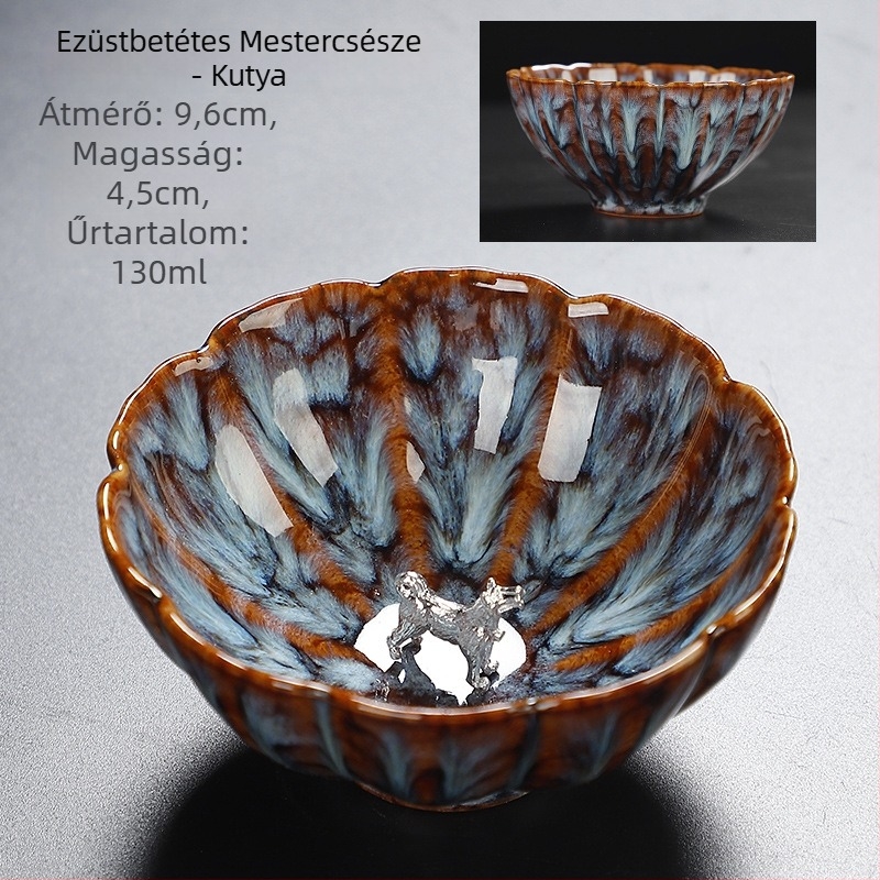 Ezüstbevonat Jian Zhan teáscsésze Tianmu mázzal, nyúl szőr glazúra, egyedi Gongfu teáscsésze, tizenkettő kínai állatöv jel