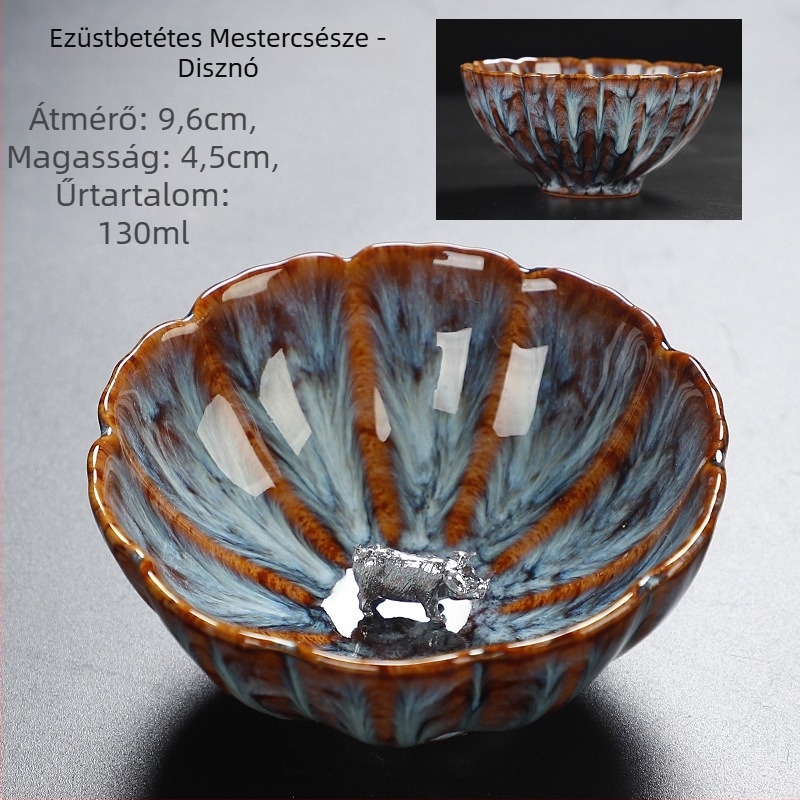 Ezüstbevonat Jian Zhan teáscsésze Tianmu mázzal, nyúl szőr glazúra, egyedi Gongfu teáscsésze, tizenkettő kínai állatöv jel
