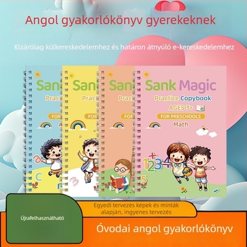 Gyermekeknek szóló írásgyakorló könyv: nyomvonalas írás, rajz, barázdált betűk az óvodai felkészüléshez, szórakoztató angol nyelvtanulás