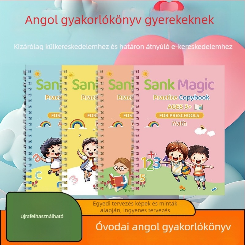 Gyermekeknek szóló írásgyakorló könyv: nyomvonalas írás, rajz, barázdált betűk az óvodai felkészüléshez, szórakoztató angol nyelvtanulás